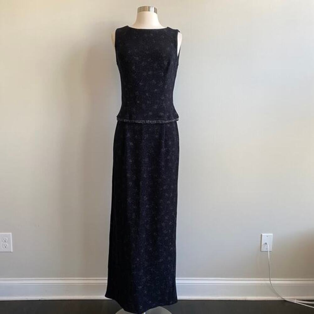 Scott McClintock Formal Full Length Dress Sparkle Starburst Beaded Hem Black‎ 8